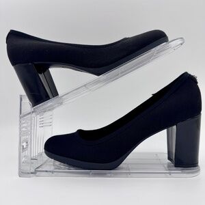 Anne Klein "Carole" iFlex Black Stretch Fabric Pumps Chunky Block Heel - Size 8M